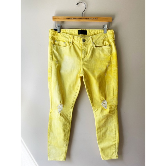 Vince Denim - Vince Tie Dyed Yellow Skinny Jeans Distressed Mid Rise Size 28